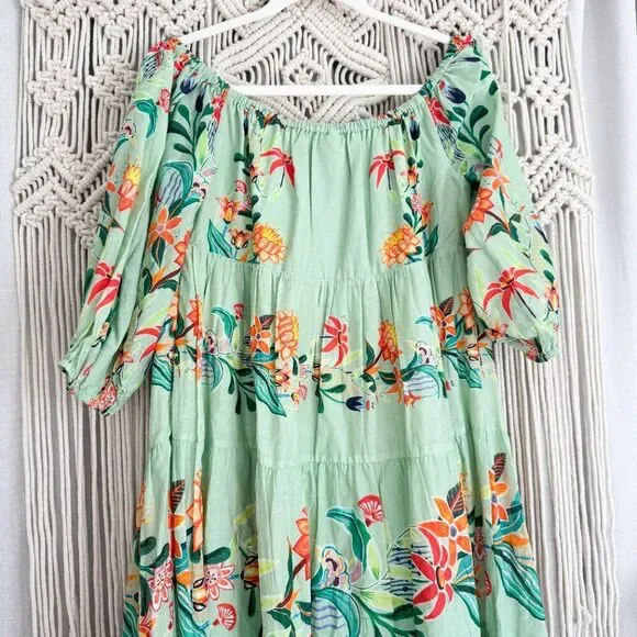 Farm Rio Off-the-Shoulder Tiered Floral Midi Dress MP - Picture 6 of 7